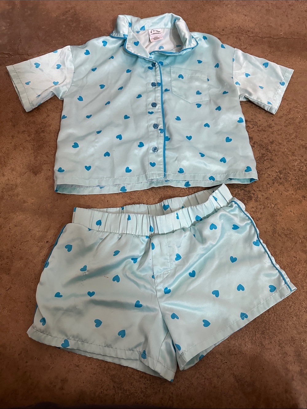 Kids Light Blue Heart Print Pajama Set art class 6/7
